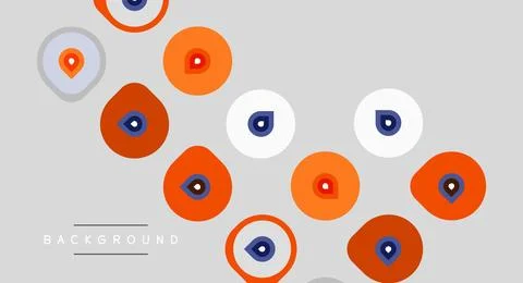 Abstract design features colorful circles, varying sizes, with eye icons. Gra Stock Illustration