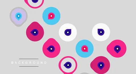 Abstract design features colorful circles, dots. Background is light gray. 库存插图