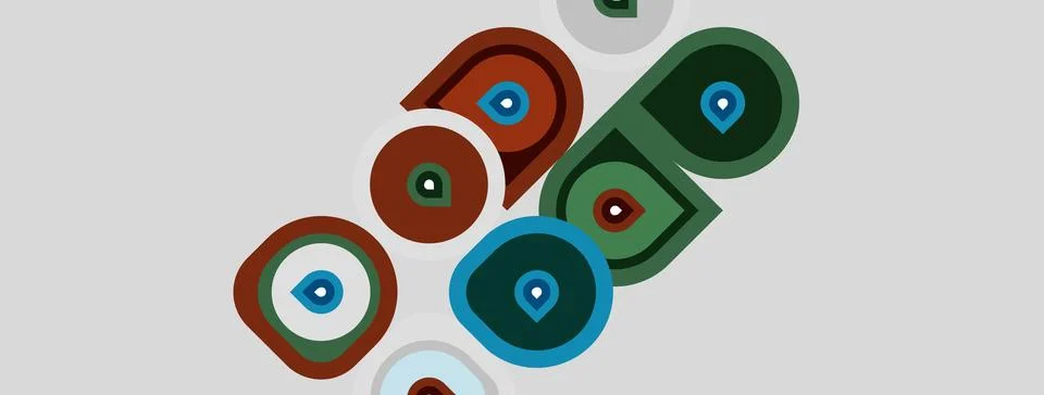 Abstract design features colorful concentric circles, rectangles. Shapes ov.. Stock Illustration