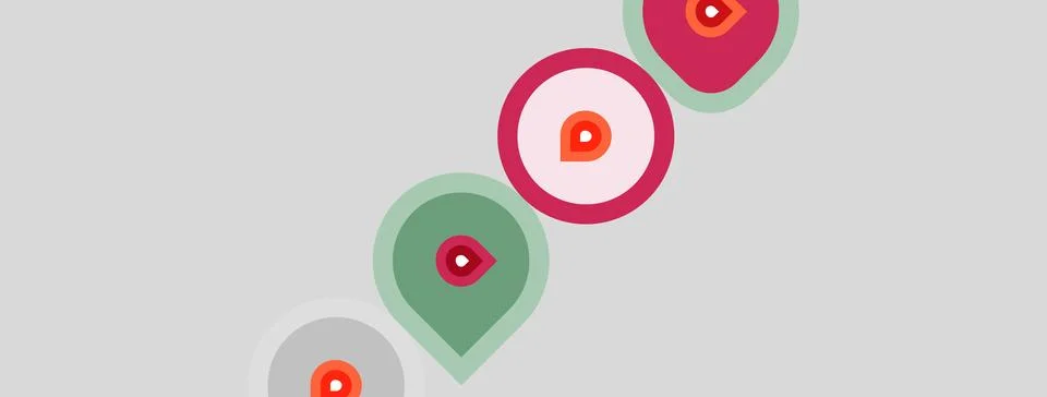 Abstract design features colorful concentric circles. Shapes vary in hue, siz Stock Illustration