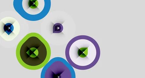 Abstract design features colorful concentric circles, varying sizes, overla.. Stock Illustration