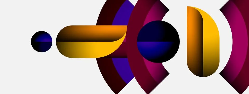Abstract design features colorful overlapping circles, curves, plus small sphere Stock Illustration