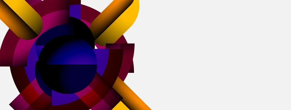 Abstract design features colorful overlapping circles, plus golden curved shapes Stock Illustration