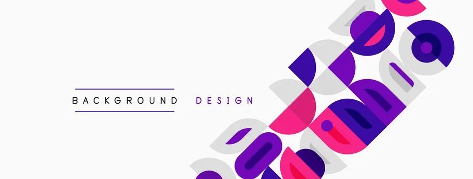Abstract design features colorful overlapping circles, rectangles. Minimalist Stock Illustration
