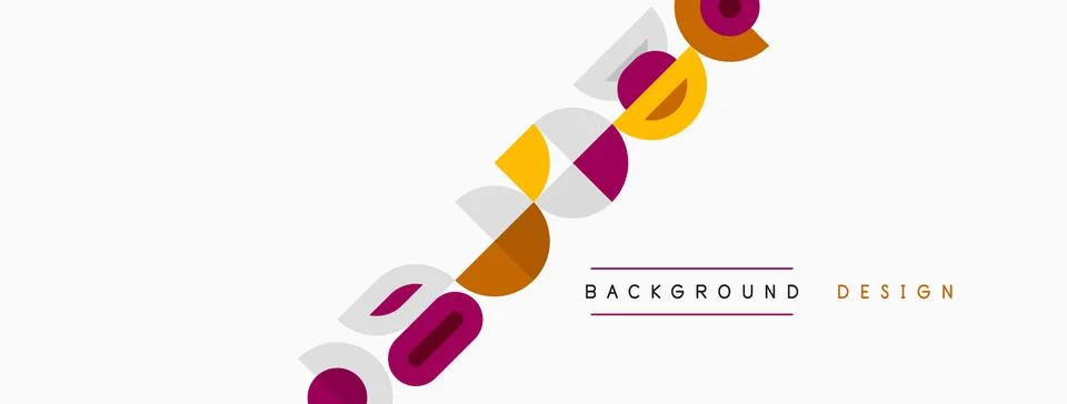 Abstract design features colorful overlapping shapes, text elements. Minimali Illustrazione stock