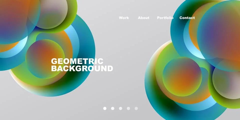 Abstract design features colorful overlapping circles. Gradient hues blend, Stock Illustration