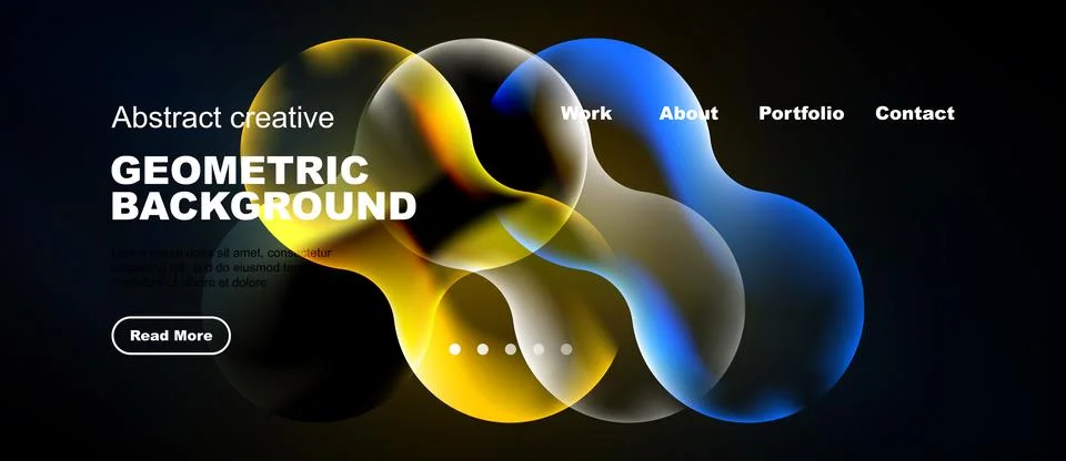Abstract design features colorful overlapping shapes. Website header includes Illustrazione stock