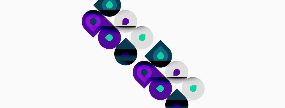 Abstract design features colorful rounded shapes, diagonal arrangement, white Stock Illustration