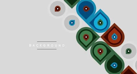 Abstract design features colorful teardrop shapes over light gray backdrop. Stock Illustration