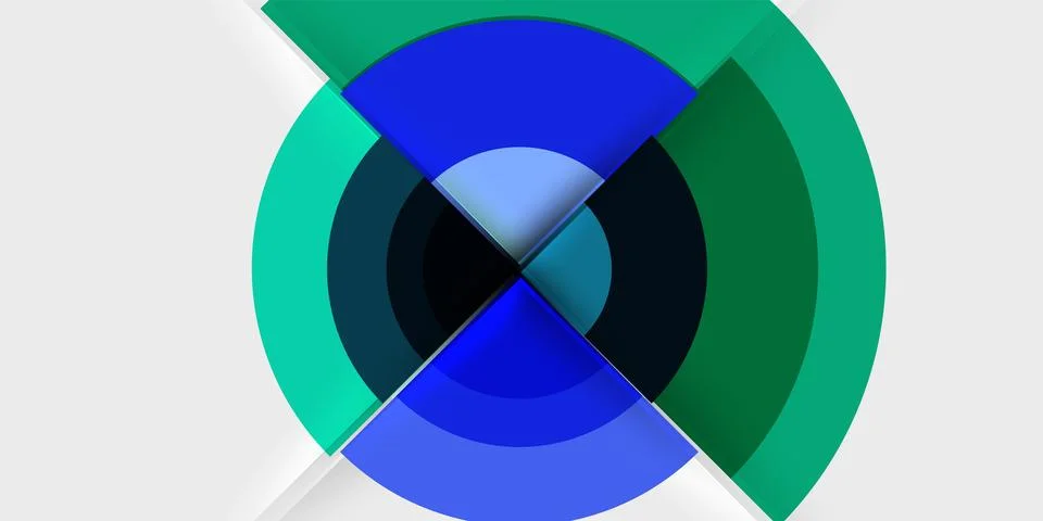 Abstract design features concentric circles, intersecting lines. Blue, green Stock Illustration