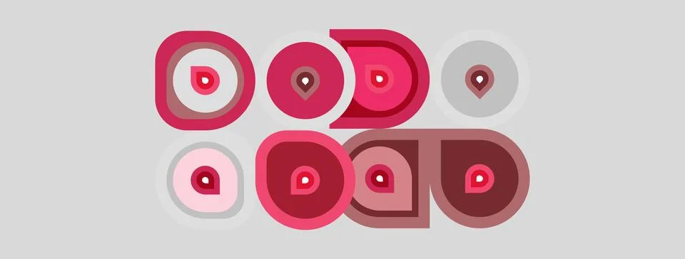 Abstract design features concentric circles, varying shades pink. Geometric Stock Illustration