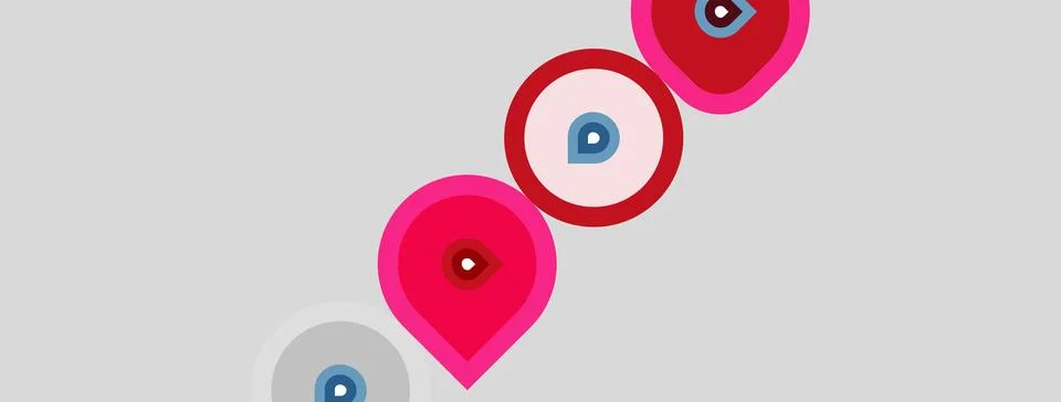 Abstract design features concentric circles, pink hues, light gray background Stock Illustration