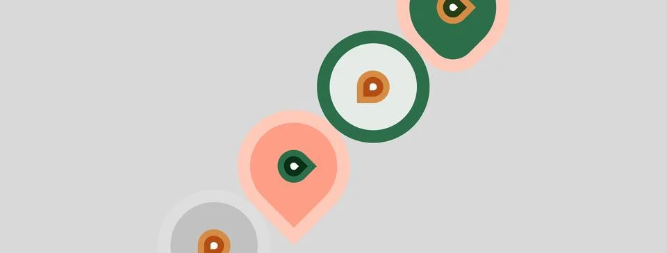 Abstract design features concentric circles, varying colors, simple shapes. Stock Illustration