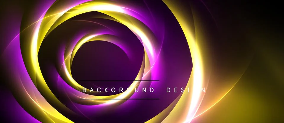 Abstract design features concentric glowing circles. Purple, gold hues create Stockillustratie
