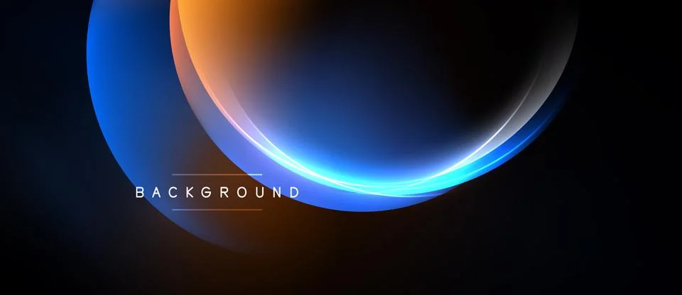 Abstract design features curved lines, vibrant blue, orange hues. Dark Stock Illustration