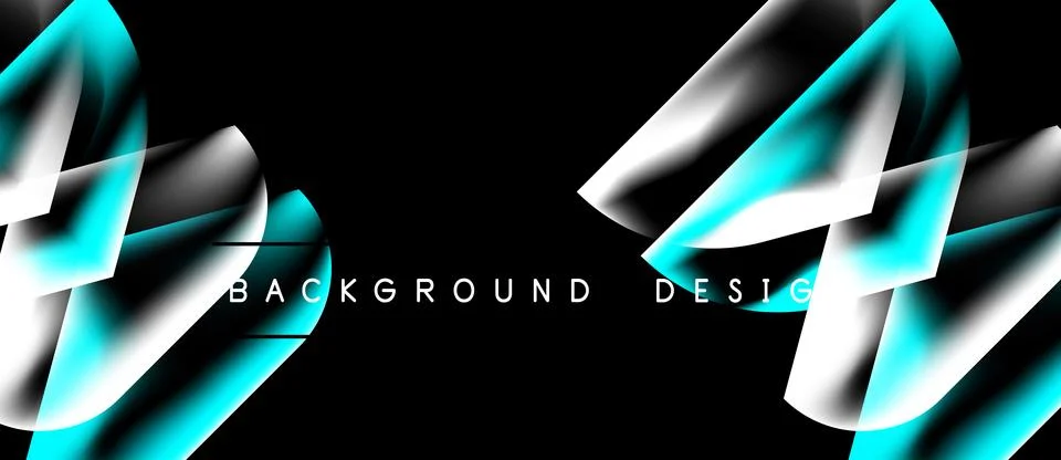 Abstract design features cyan, white shapes against black backdrop. Text read Stock Illustration