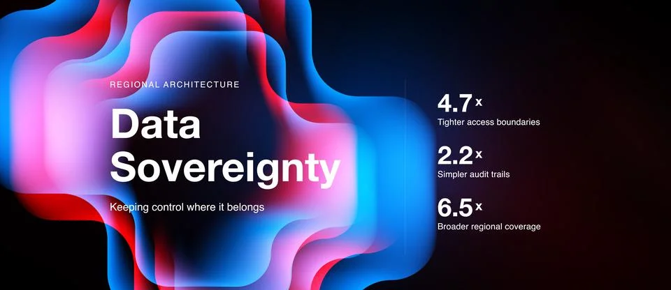 Abstract design features data sovereignty concept. Metrics highlight improved 스톡 일러스트