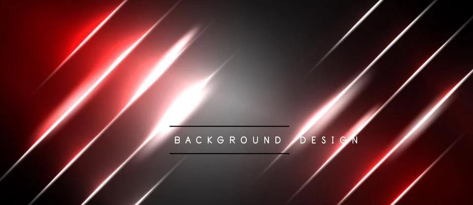 Abstract design features diagonal red lines over dark background. Bright ligh Stock Illustration