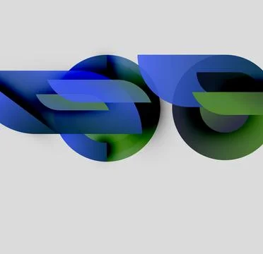 Abstract design features flowing blue, green shapes. Overlapping layers create Illustrazione stock