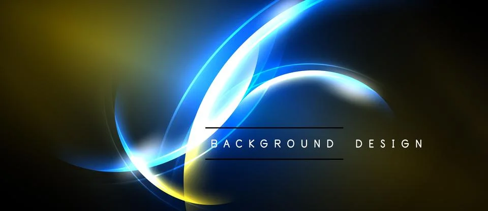 Abstract design features flowing blue light curves over dark gold background. Stock Illustration