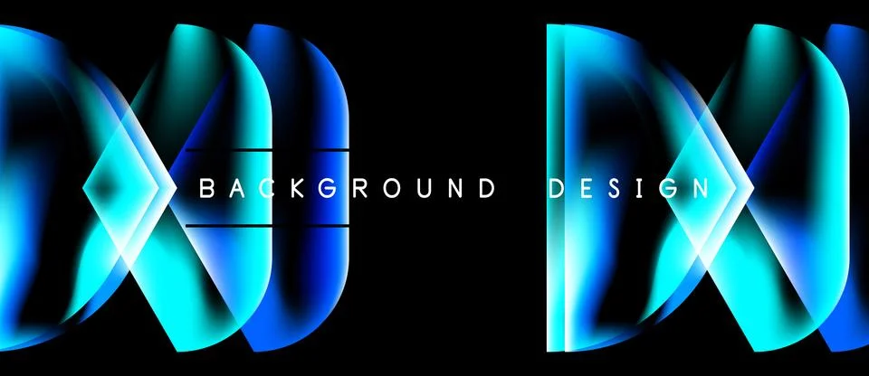 Abstract design features flowing blue shapes against black backdrop. Text rea Stock Illustration