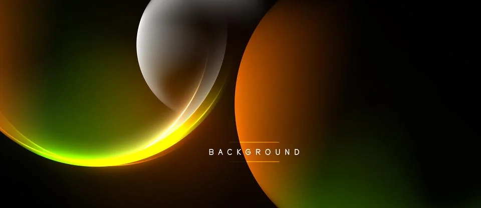 Abstract design features flowing curves, vibrant colors, dark background. Illustrazione stock
