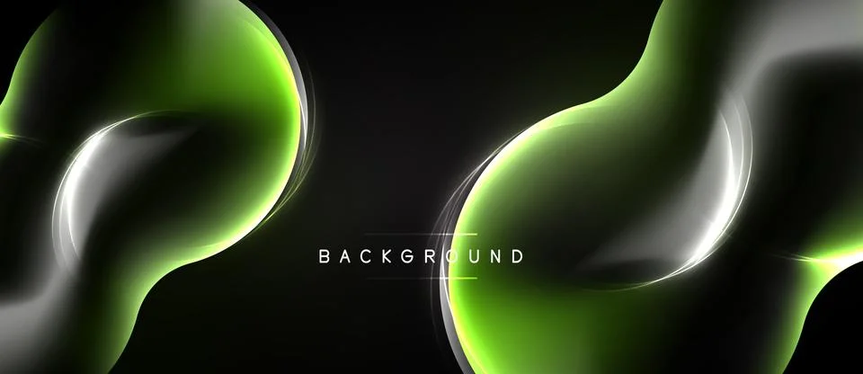 Abstract design features flowing green shapes over black background. Smooth Ilustração Stock