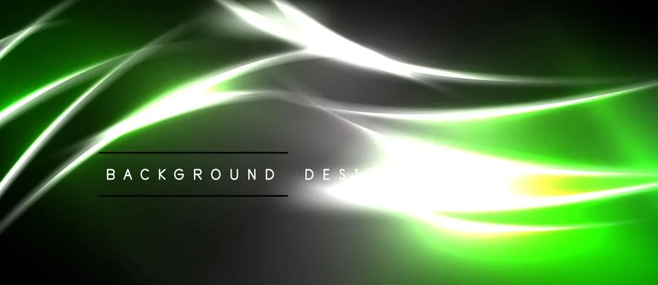 Abstract design features flowing green, white lines against dark backdrop. Stock Illustration