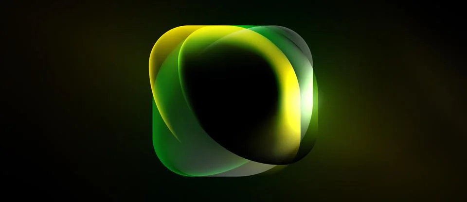 Abstract design features flowing green, yellow shapes. Dark background Stock Illustration