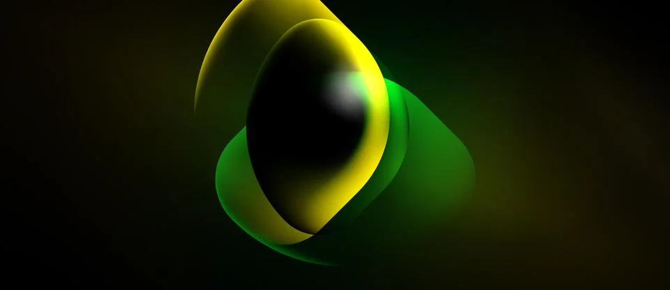 Abstract design features flowing green, yellow shapes. Dark background Stock Illustration