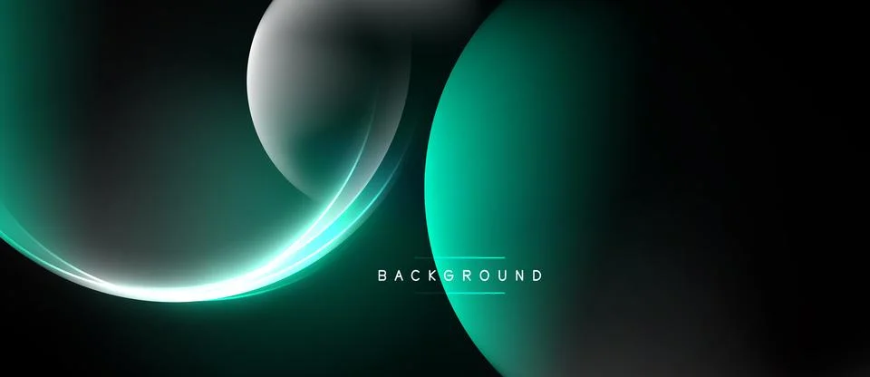 Abstract design features flowing lines, circles, gradients. Dark background Stock Illustration