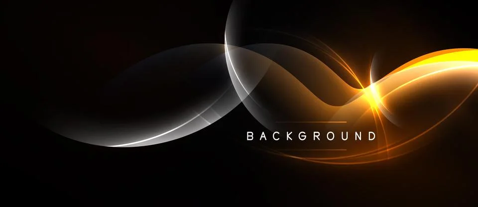 Abstract design features flowing lines, bright light effects, dark background Stock Illustration