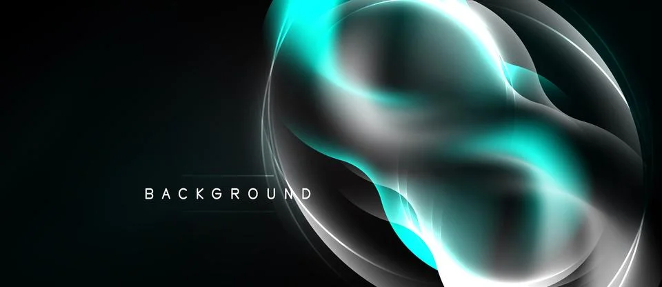 Abstract design features flowing lines, turquoise glow, silver accents. Dark Stock Illustration
