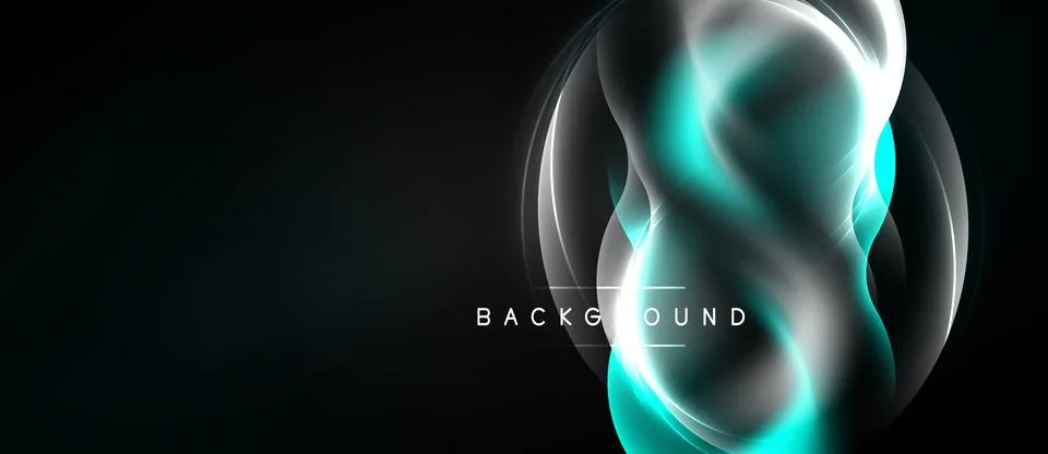 Abstract design features flowing lines, turquoise glow, dark background. Mode Illustrazione stock