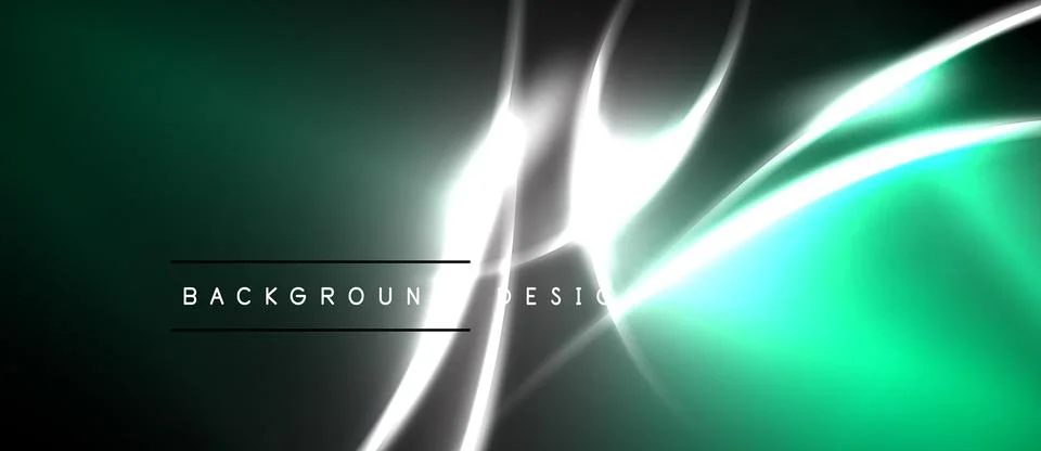 Abstract design features flowing lines, vibrant green hues, dark background. Stock Illustration
