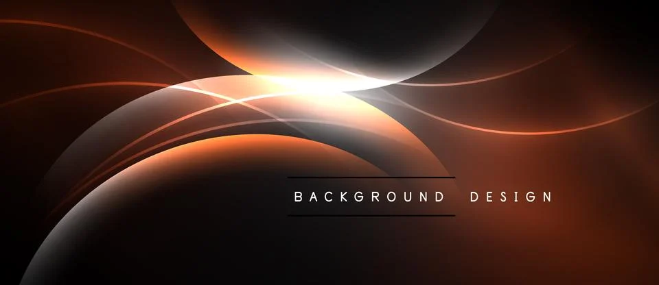 Abstract design features flowing orange lines, bright center glow. Dark Stock Illustration