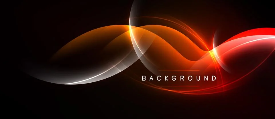 Abstract design features flowing orange, red light curves against dark back.. Stock Illustration