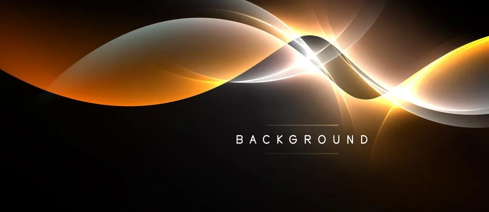 Abstract design features flowing orange, yellow lines against dark backdrop. Stock Illustration