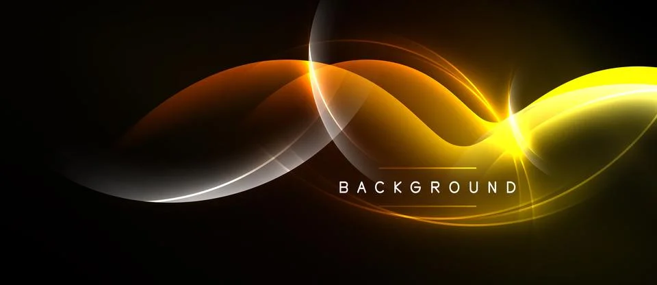 Abstract design features flowing orange, yellow lines over black background. Stockillustratie