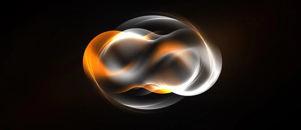 Abstract design features flowing orange, silver shapes. Dark background Stock Illustration