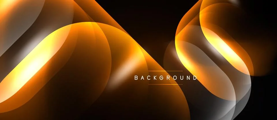 Abstract design features flowing orange shapes over dark background. Dynamic Ilustração Stock