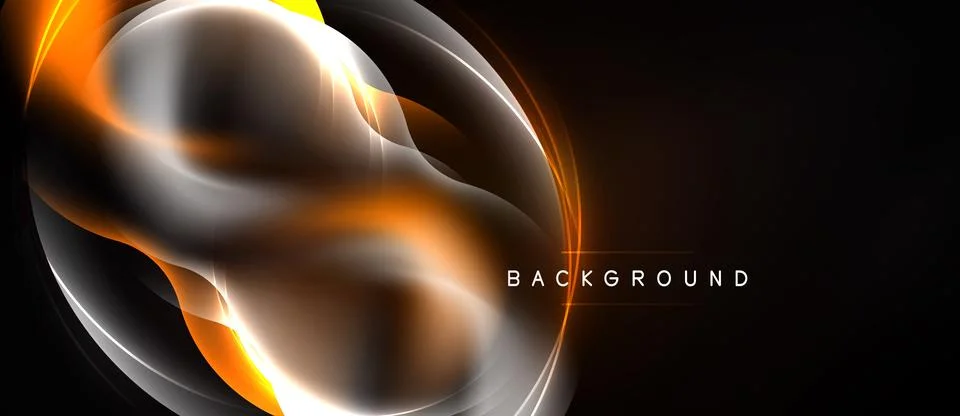 Abstract design features flowing orange, silver lines against black backdrop. Stock Illustration