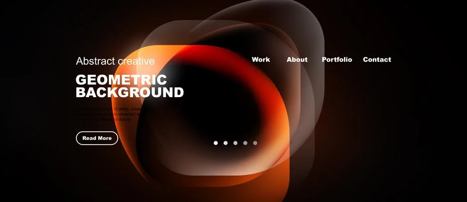 Abstract design features flowing orange shapes over dark background. Website Ilustração Stock
