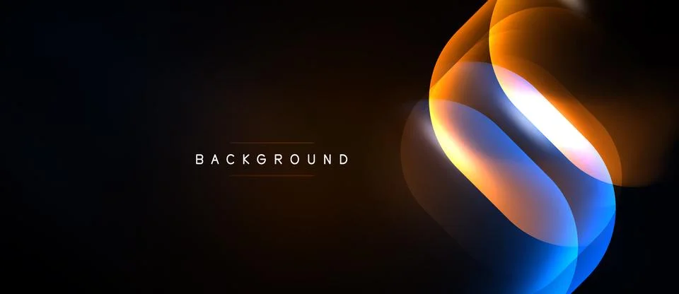 Abstract design features flowing orange, blue layers over dark background. Stock Illustration