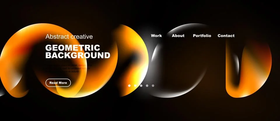 Abstract design features flowing orange shapes, dark background. Website head 库存插图
