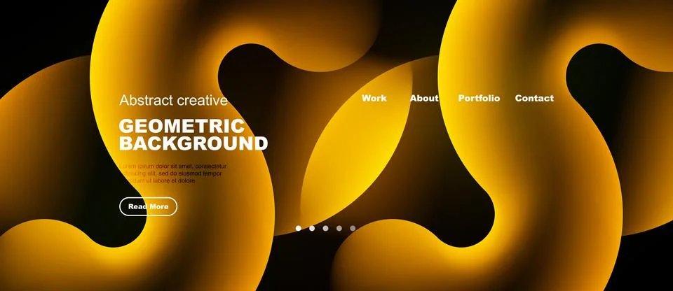 Abstract design features flowing orange shapes, dark background. Website head Stock Illustration