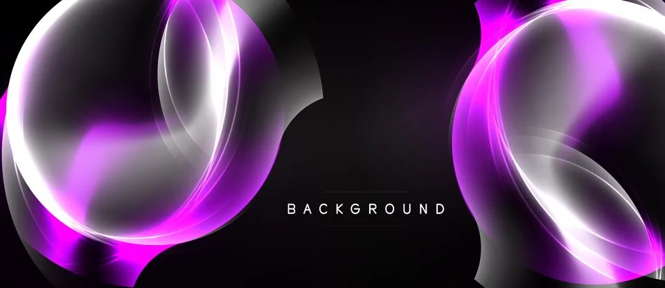 Abstract design features flowing pink, white light curves. Dark background Stock Illustration