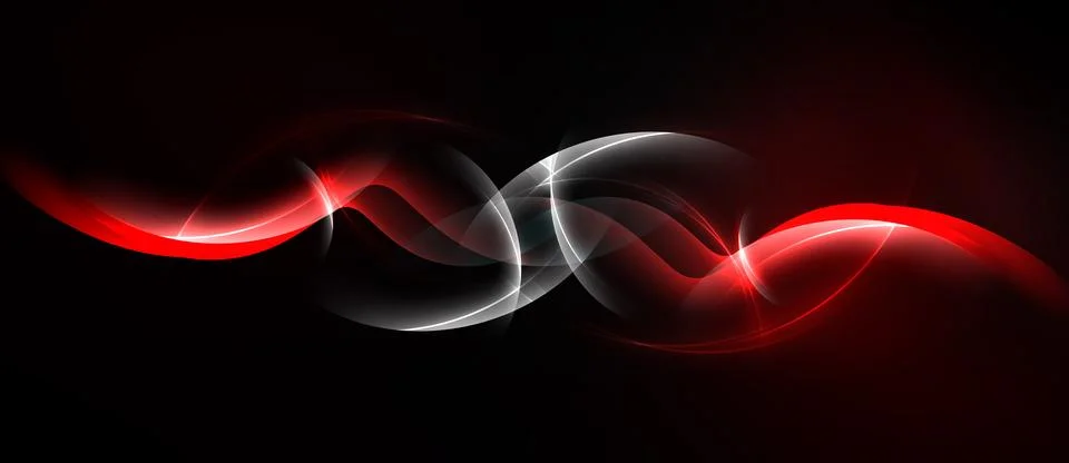 Abstract design features flowing red, white lines against black background. 스톡 일러스트