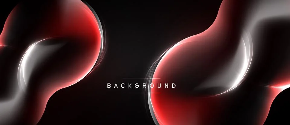 Abstract design features flowing red, silver shapes against black backdrop. Stock Illustration