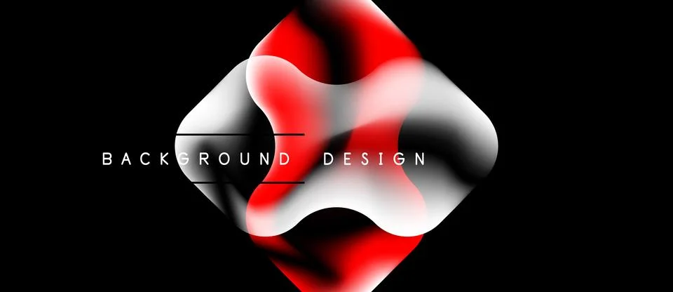 Abstract design features flowing red, white shapes over black background. Tex Ilustração Stock